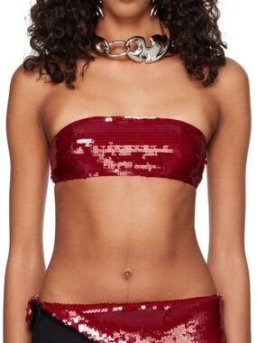 NWT LaQuan Smith Cherry Red Sequin Bandeau Tube Top - Size L